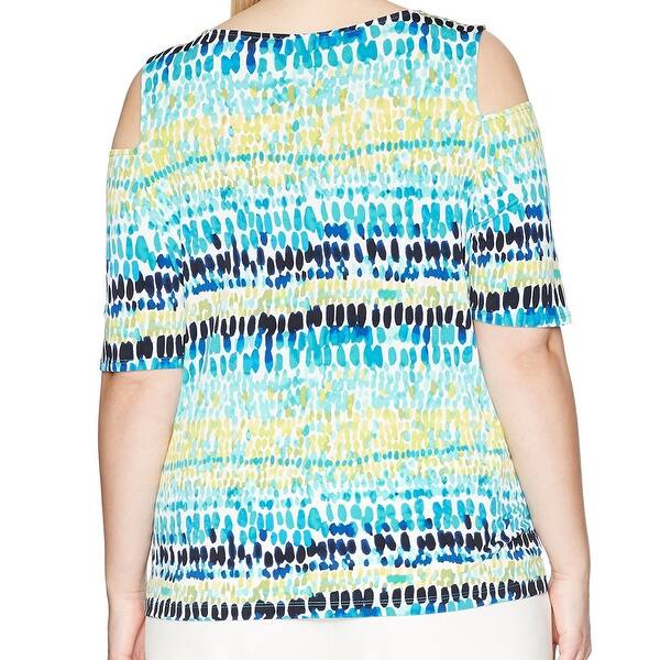 Shop Kasper Blue Island Women S Size 2x Plus Cold Shoulder Dot
