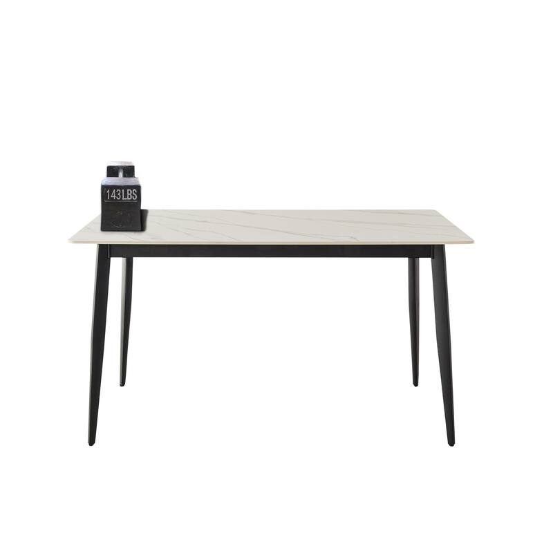 Rectangular Dining Table, Table Kitchen Table with Porcelain Table Top and Metal Legs, Dining Room Table for 4
