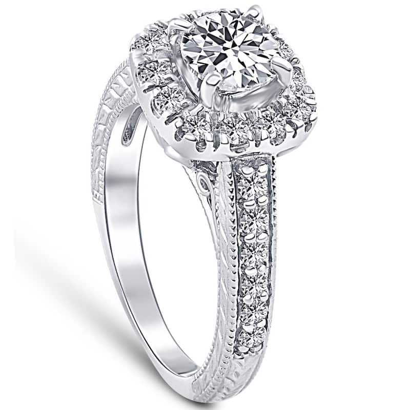 1 1/2ct Cushion Diamond Halo Engagement Ring White Gold Lab Grown