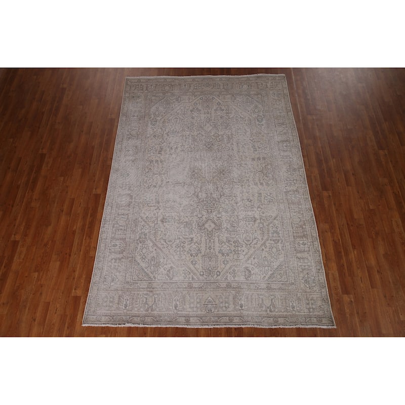 Distressed Tabriz Persian Vintage Rug Handmade Oriental Wool Carpet - 6'3" x 9'6"