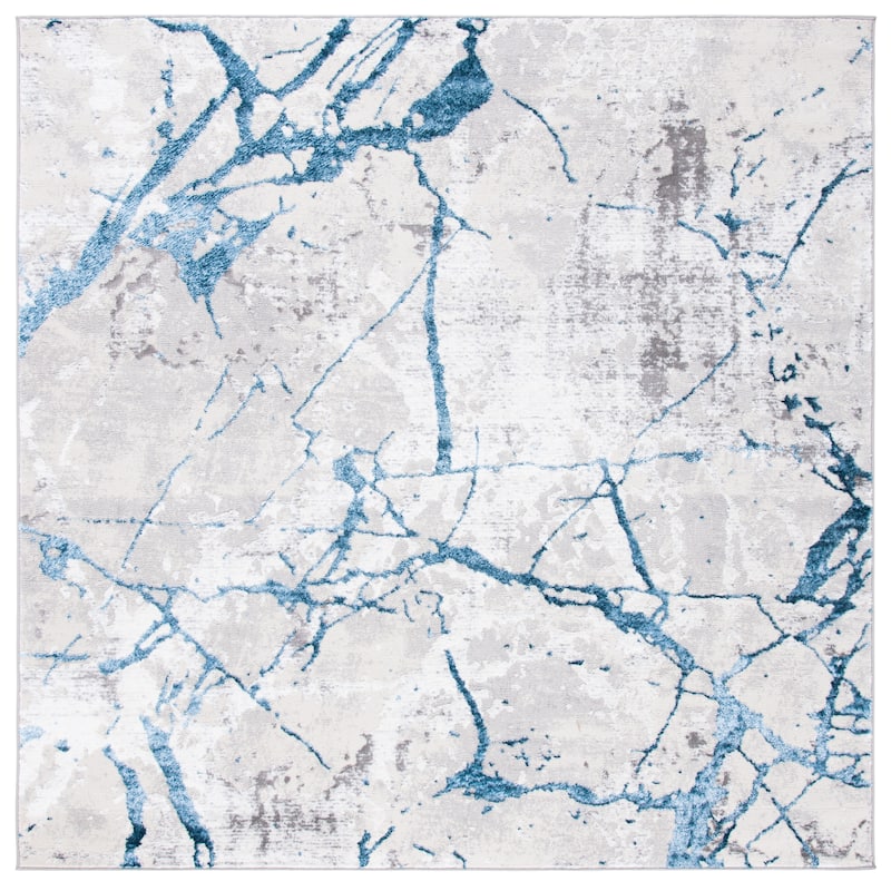 SAFAVIEH Amelia Fietje Modern Abstract Distressed Rug - 6'7" Square - Grey/Blue