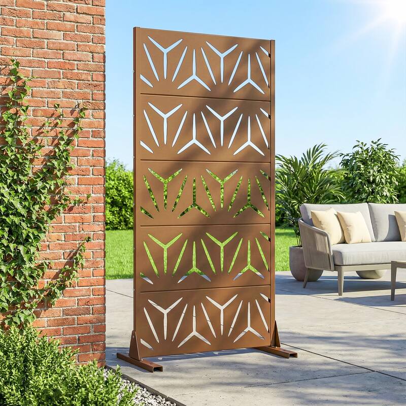 72" H×47"W Dovelina Black Outdoor Freestanding Metal Privacy Screen Decorative Garden Fence