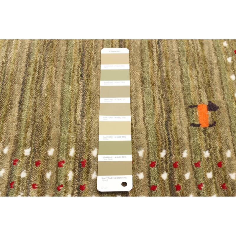 ECARPETGALLERY Hand Loomed Kashkuli Gabbeh Olive Wool Rug - 3'0 x 4'8