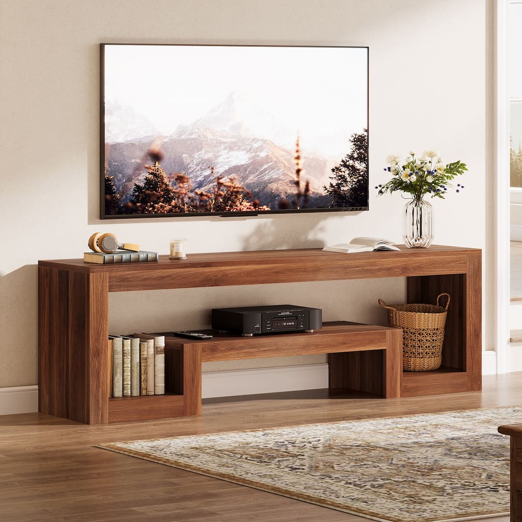 63-Inch TV Stand for 55/60/65-Inch TVs, Farmhouse Entertainment Center with Open Storage Shelves