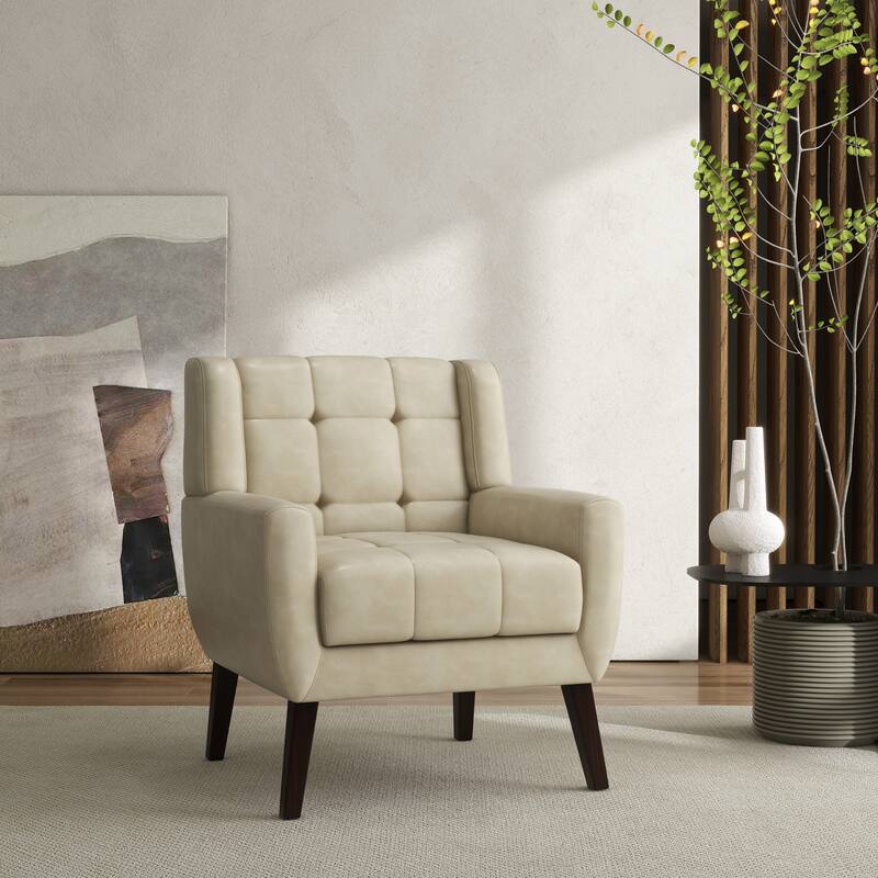 Modern Tufted Wingback Accent Chair Linen/Faux Leather/Velvet Armchair