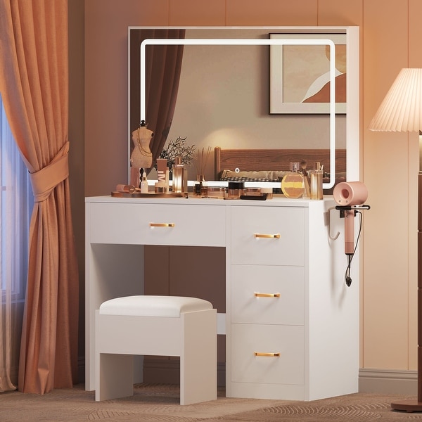Vanity Desk Makeup Table Light Strip Mirror Dressing 35.4 L x 15.7 W x 53.5 H On Sale Bed Bath Beyond 39095382