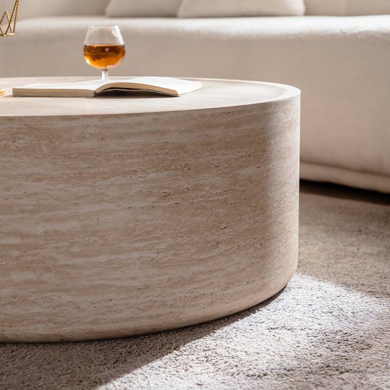 31.5" Round Coffee Table with Mars Pattern for Living Room, Modern Drum Circle Center Table Side Table End Table