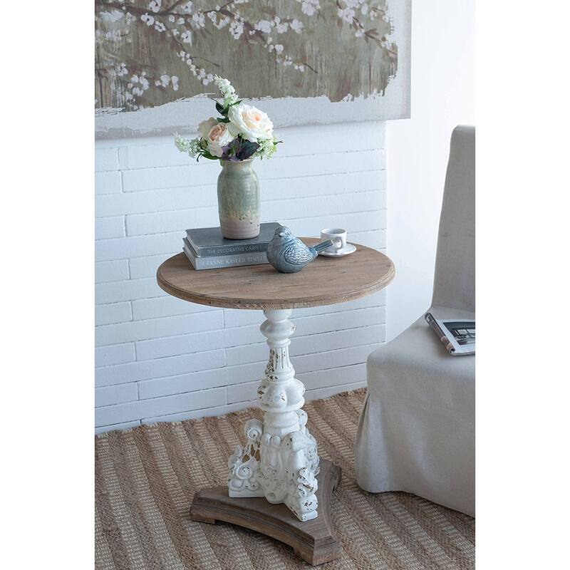 D22.5x27" Antique White Round Side Table - Antique Brown,Antique White