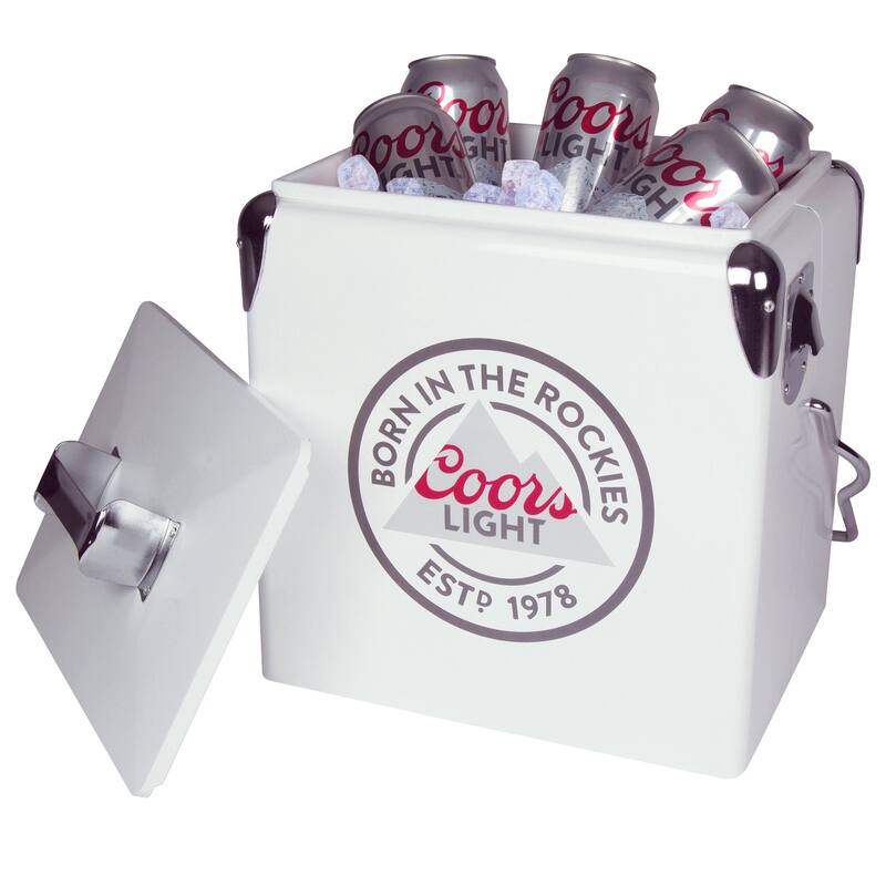 Coors Light Retro Ice Chest Cooler W/Opener 13L (14 qt), White,Silver - (14 Quarts/13 Liters)