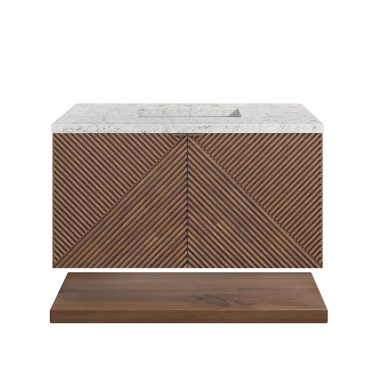James Martin Vanities D200-V36-3EJP Marcello 36" Wall Mounted Single - Chestnut / Eternal Jasmine Pearl - Chestnut Finish