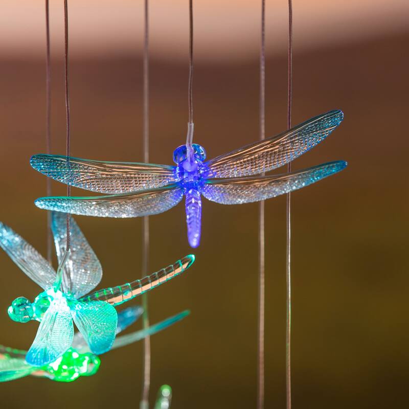 29 in. Dragonfly Hand-Painted Color-Changing Solar Mobile