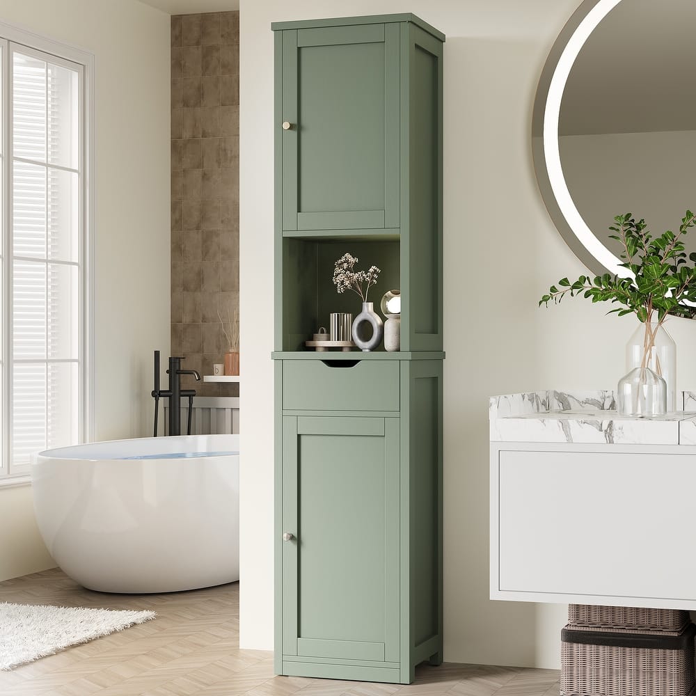Bathroom Storage Cabinet with Adjustable Shelves & Open Shelf - N/A