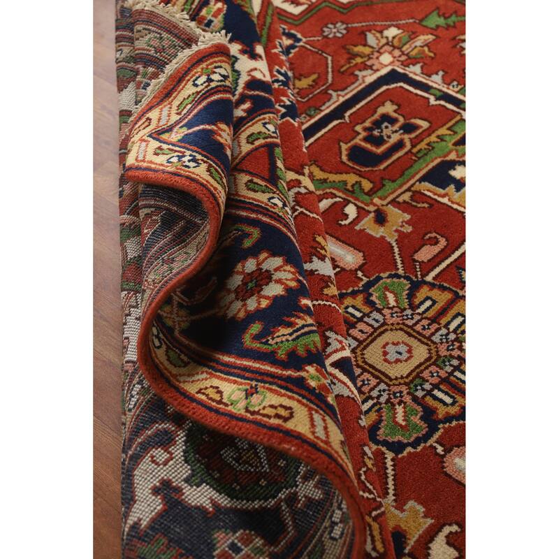 Hand Knotted Oriental 100% Wool Carpet Traditional Medallion Oranges & Rust Heriz (serapi) Area Rug - 11' 10'' X 8' 11''