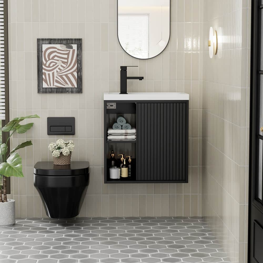Single-Door Vertical Stripe Wall Cabinet with Integrated Basin