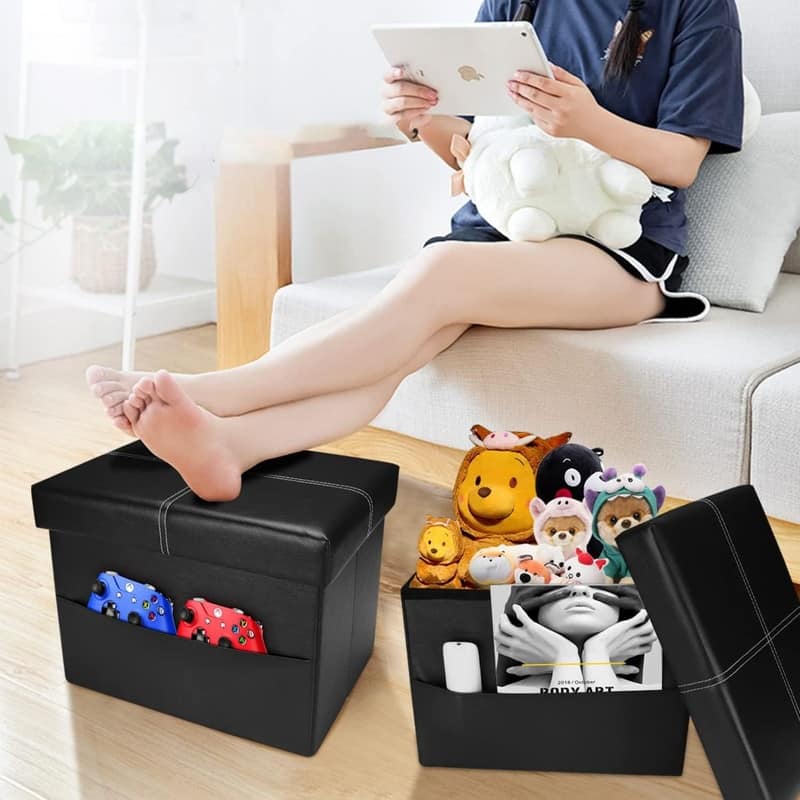 2pc Ottoman Folding Storage Ottoman