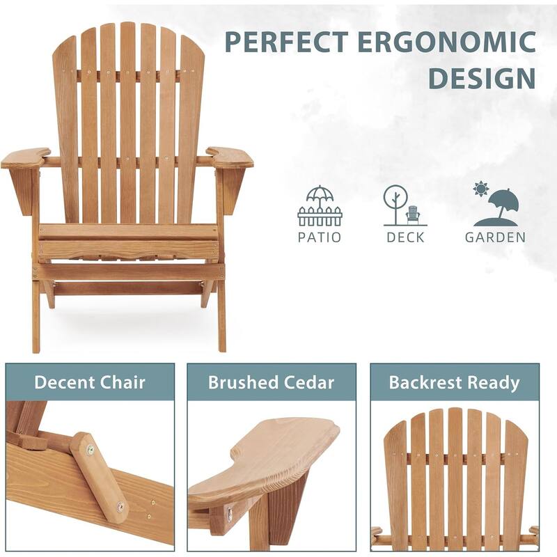 Wooden Folding Adirondack Chair Set of 2 Patio Fire Pit Chairs