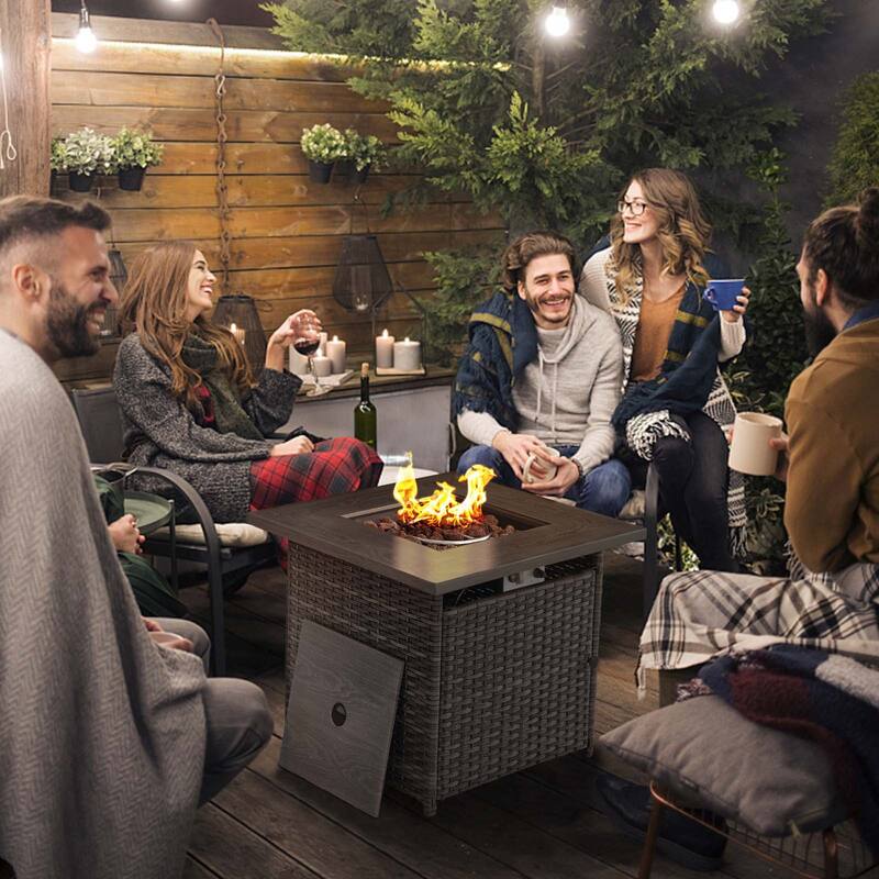 Patio Sofa with 2 Club Chair,2 Swivel Chair and Fire Pit Table