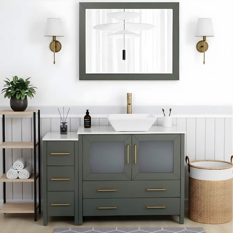 Vanity Art 48" Single Sink Bathroom Vanity Combo Set with Engineered Marble Top and Free Mirror - 48 x 18.5 x 36 Inches - Vintage Green