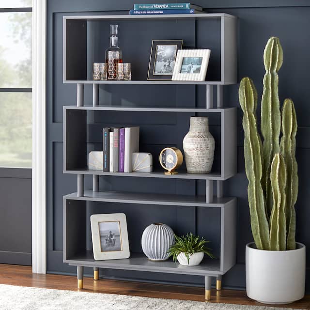 Simple Living Margo Mid-Century 3-shelf Bookshelf - 59.5"h x 36"w x 11.8"d - Charcoal Gray