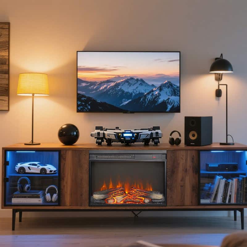 23 inch electric fireplace insert, ultra thin heater with log set & realistic flame, remote control with timer