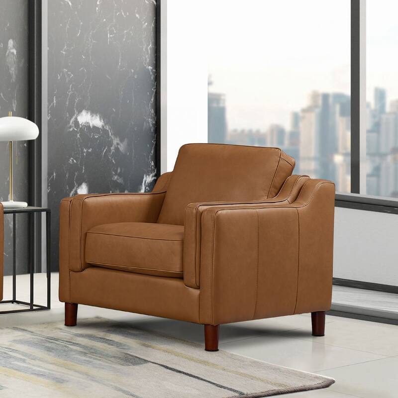 Hydeline Bella Top Grain Leather Chair With Feather, Memory Foam and Springs