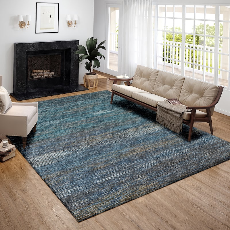 Indoor/ Outdoor Marston Dynamic Transitional Striped Washable Area Rug - 9' x 12' - Blue