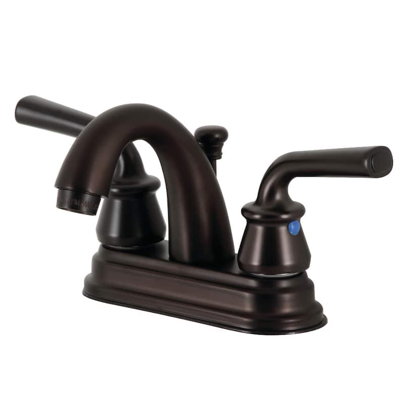 Kingston Brass Restoration Two-Handle 3-Hole Deck Mount 4" Centerset Bathroom Faucet with Plastic Pop-Up - Oil Rubbed Bronze