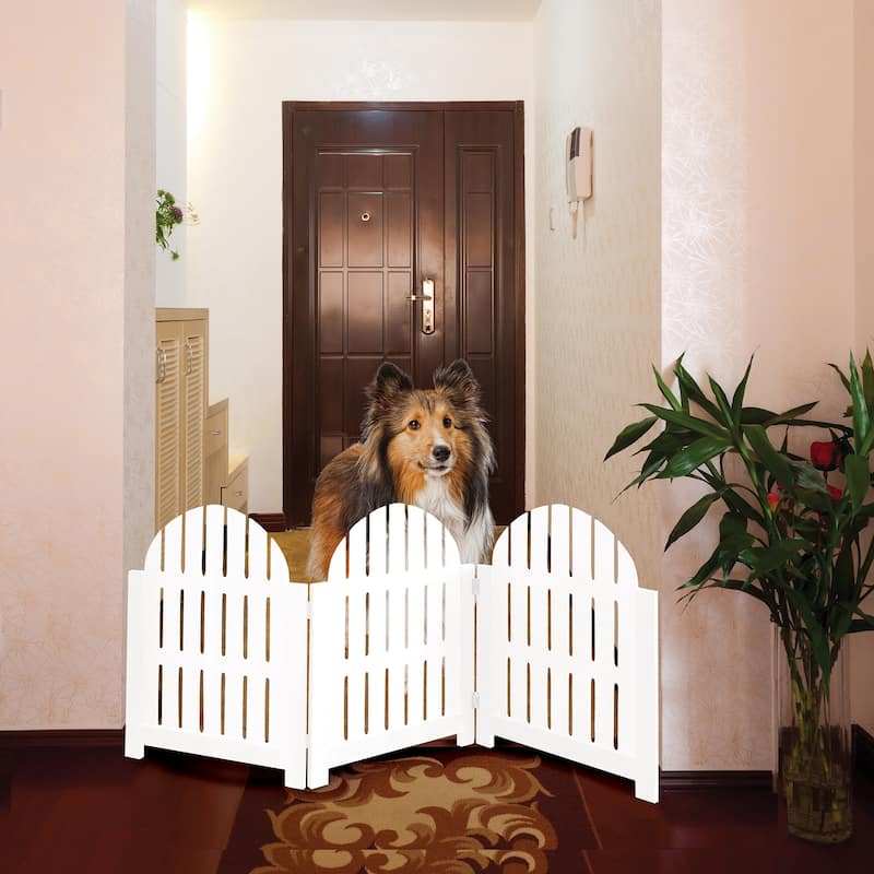 Etna Products White Adirondack Style Free Standing Pet Gate W/ 3 Panels for Doorways, Stairs