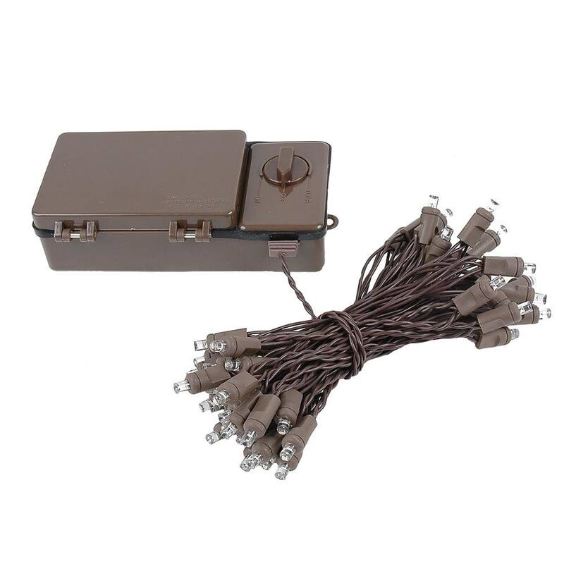 50 Light LED Battery Christmas Mini Light Set, Warm White, Brown Wire, 18' Long - Warm White