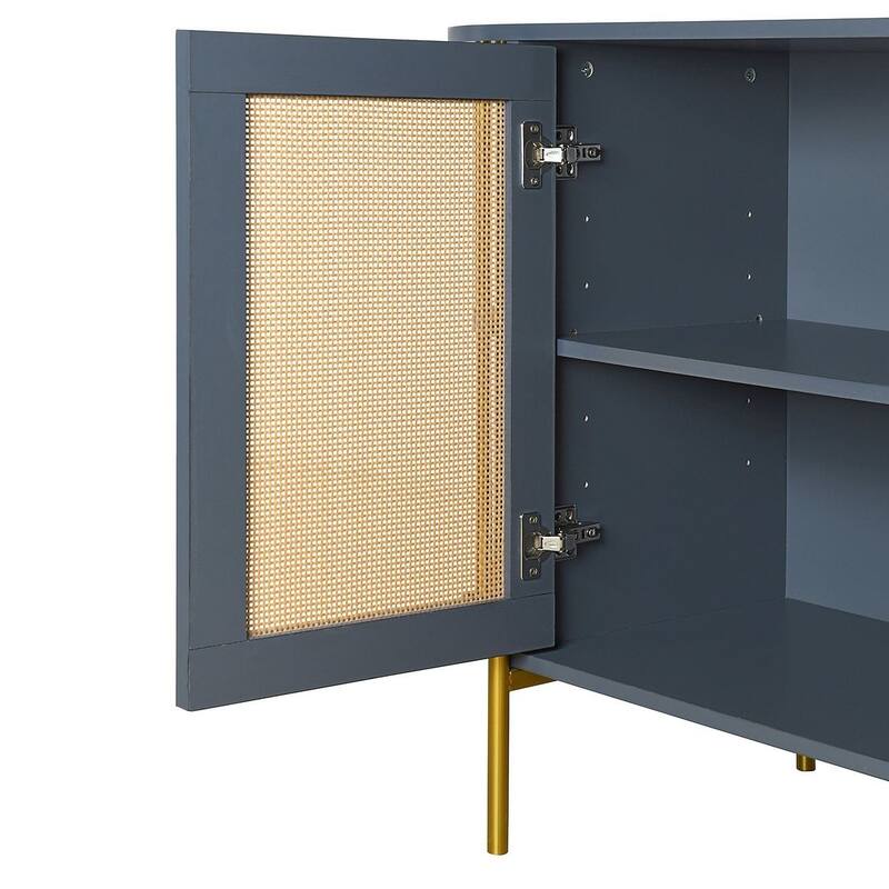 Sideboard Buffet Cabinets with Woven Ratta Doors, Curved Kitchen Storage Cabinets, Wood Coffee Bar Tables