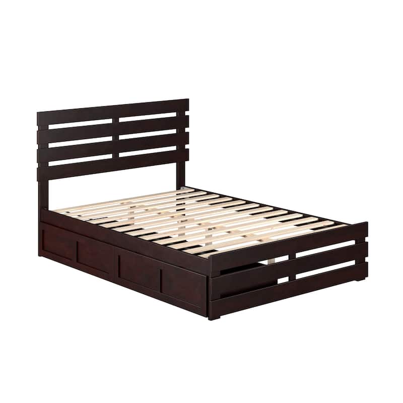 Oxford Full Platform Bed with Matching Footboard & 2 Storage Drawers in Espresso