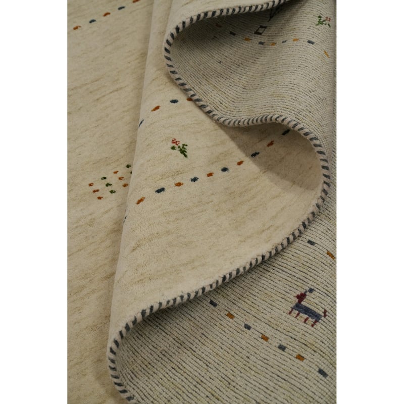 Hand Knotted Oriental 100% Wool Carpet Tribal Animal Pictorial Beige & Ivories Gabbeh Area Rug - 8' 0'' X 8' 0''