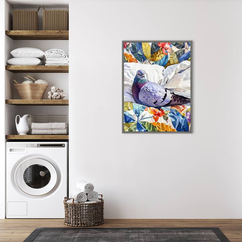 Animal Watercolor Art Bird Dove Pigeon Blue by Justyna Jaszke Framed Canvas Wall Art