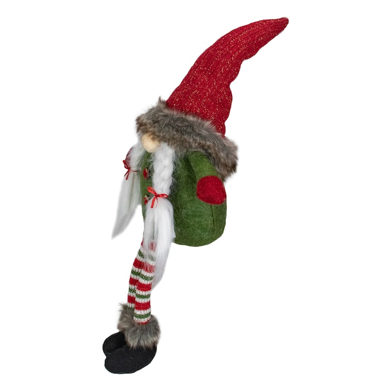 25" Red Green and White Sitting Tabletop Female Gnome Christmas Decoration