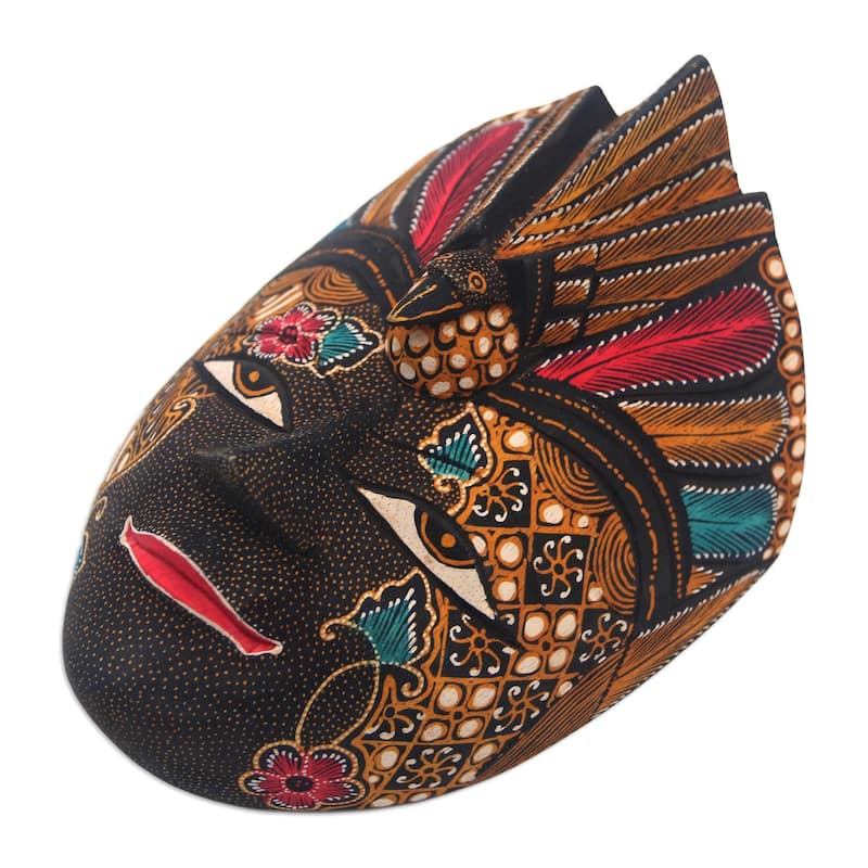 Novica Handmade Bird Dance Batik Wood Mask - Black