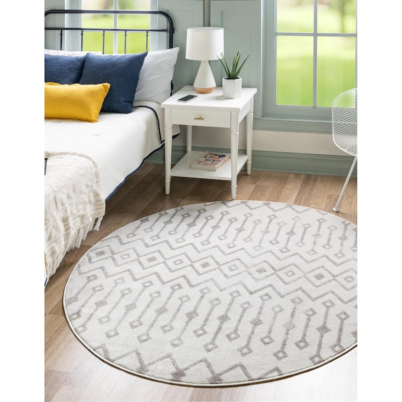 Contemporary Pico Collection Area Rug - 7' Round - Pearl-Gray