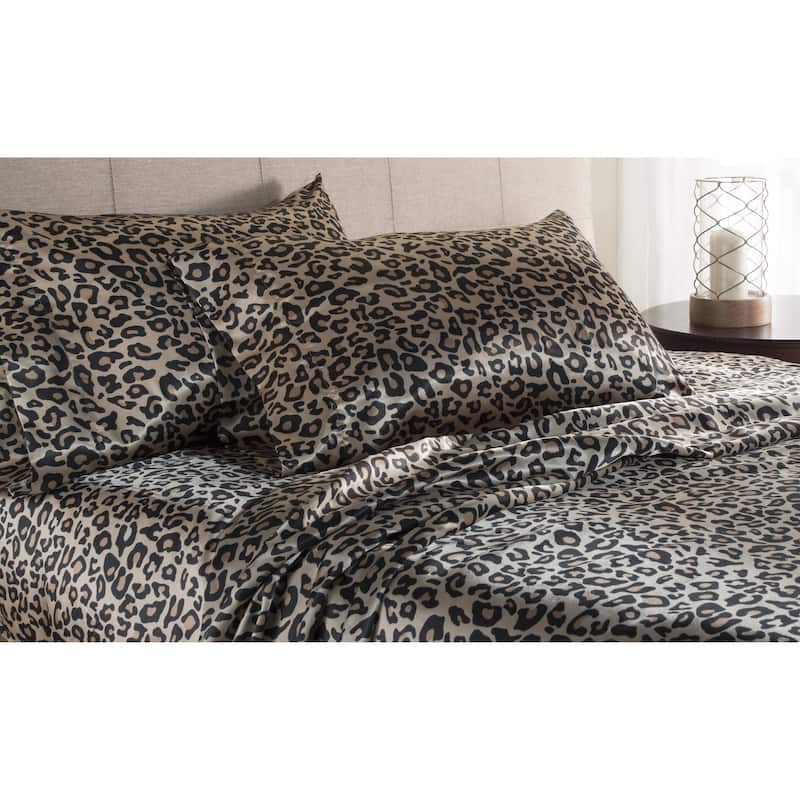 Luxury Satin Solid Bed Sheet Set - King - Leopard