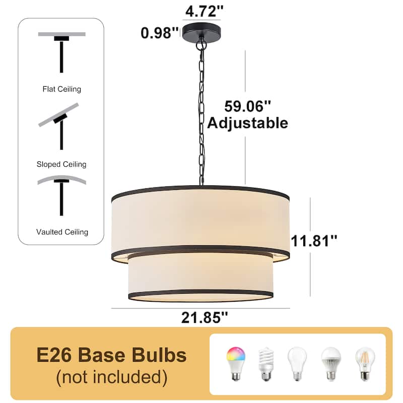 Starsky 5-Light White Fabric Drum Chandelier