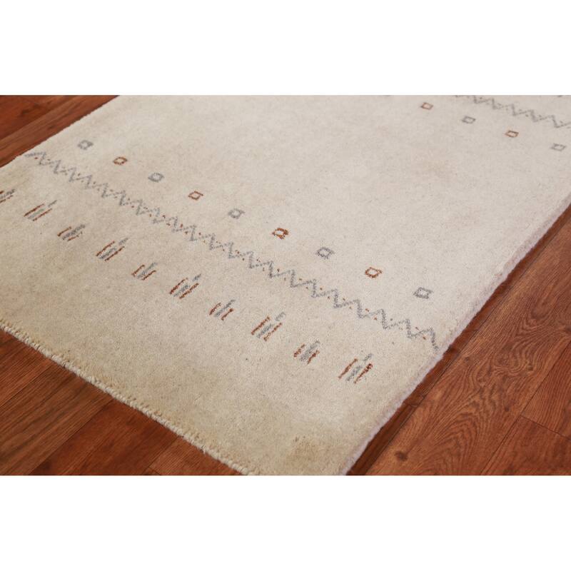 Hand Knotted Oriental 100% Wool Carpet Tribal Tribal Beige & Ivories Gabbeh Area Rug - 3' 0'' X 2' 0''