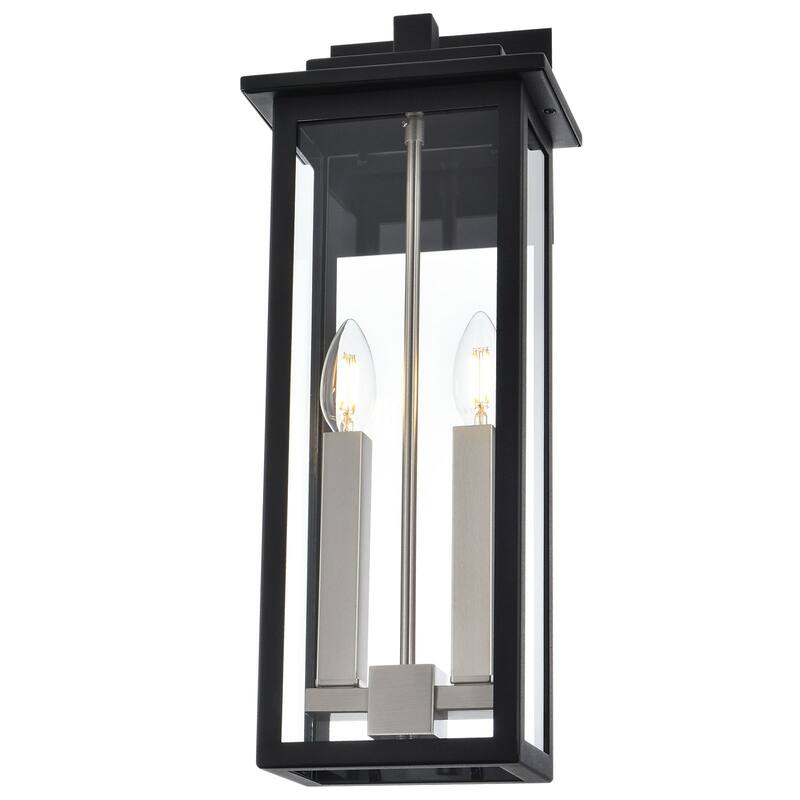 Outdoor Wall Sconce, Exterior Porch Light Wall Mount Lantern, Black and Brushed Nickel Finish with Clear Glass for House