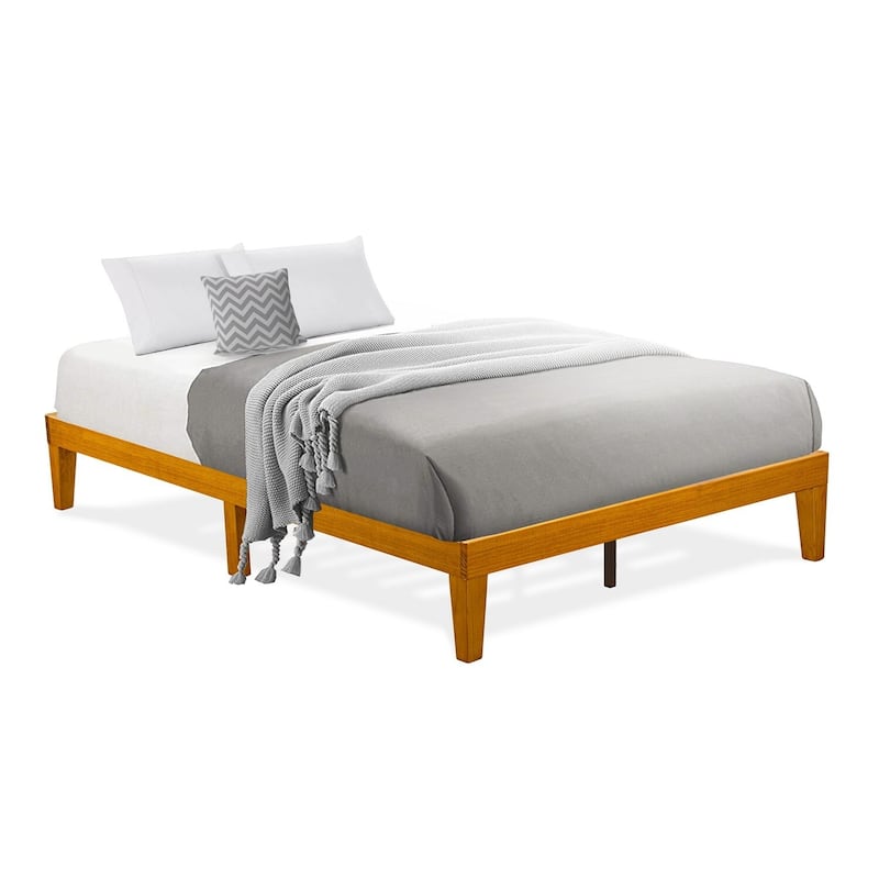 Queen Size Bed Frame - Oak Finish Wood Platform Bed with Legs - Easy Assembly