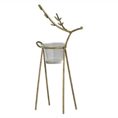 Antique Gold Reindeer Tealight Holder - Medium Candle Holder for Christmas Decor - 5.31" L x 3.74" W x 10.24" H