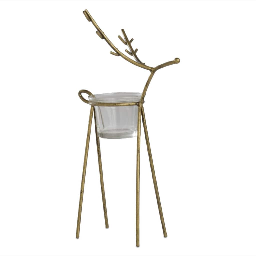 Antique Gold Reindeer Tealight Holder - Medium Candle Holder for Christmas Decor - 5.31" L x 3.74" W x 10.24" H