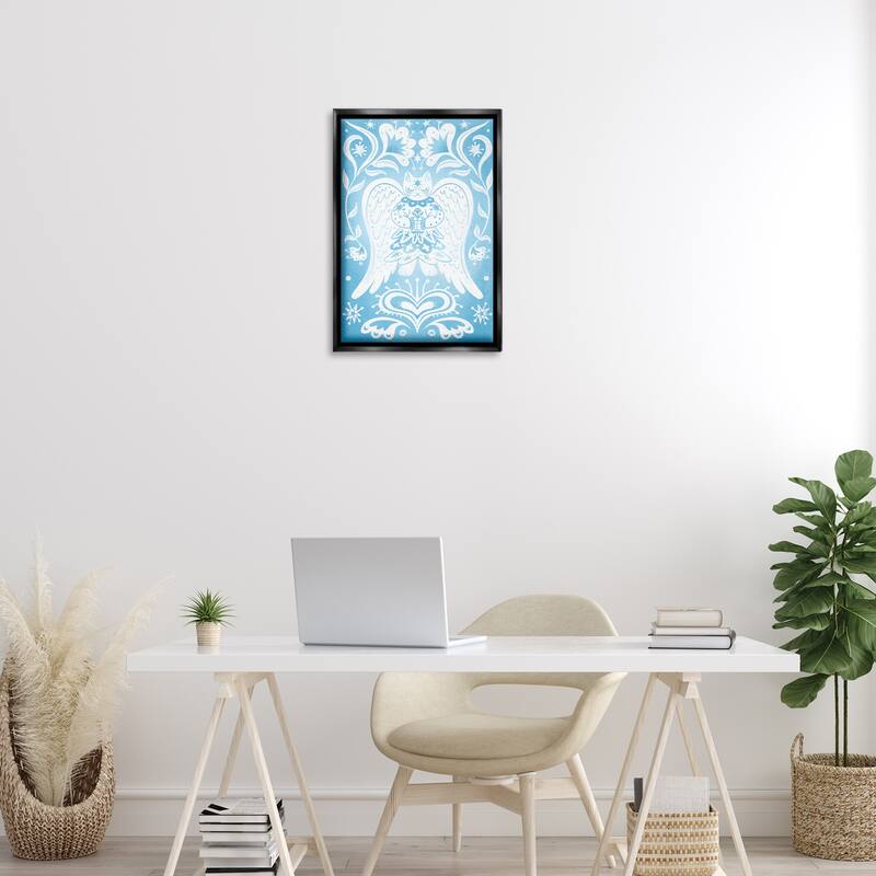 Stupell Symmetrical Patterned Angel Cat Framed Floater Canvas Wall Art Design By Hannah Moren