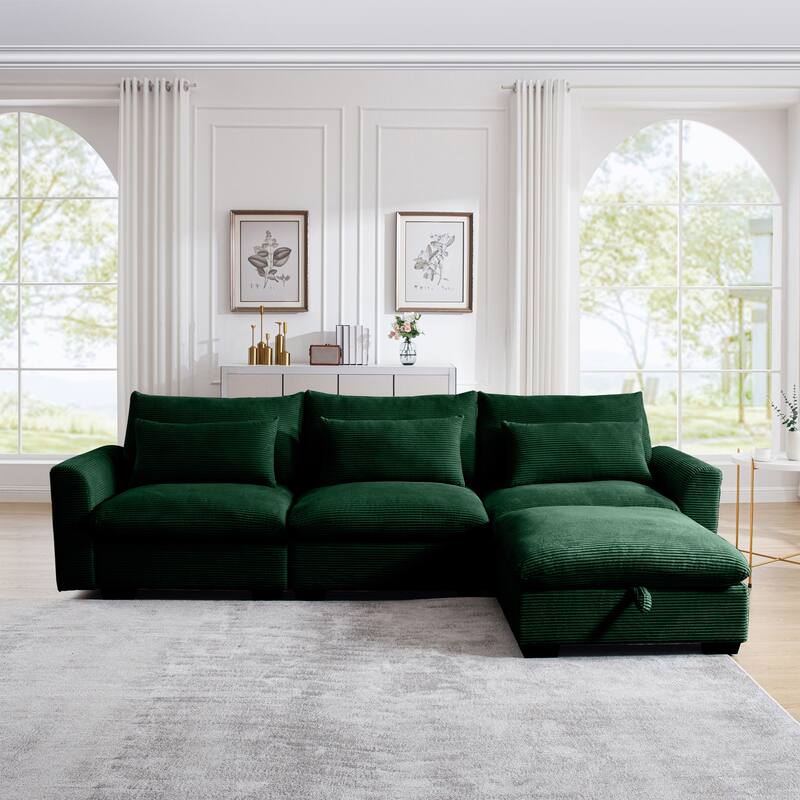 GDFStudio- Ravenscroft Corduroy Modular Sofa With Storage Ottoman