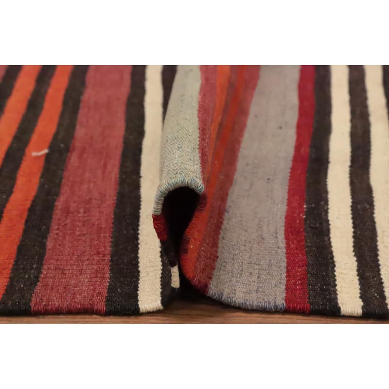 Hand Woven Oriental 100% Wool Carpet Southwestern Geometric Multi-Colored Kilim Area Rug - 11' 1'' X 4' 9''