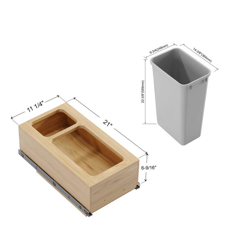 Dowell Trash Can Pull Out Set - 15" Wide w/Wood Base