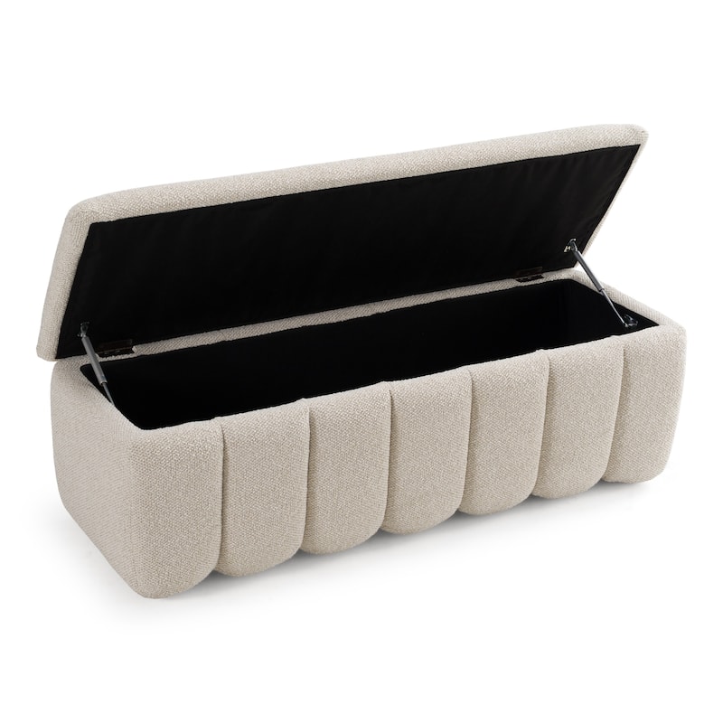Modrest Harris Modern Off-White Fabric Bench w/ Storage