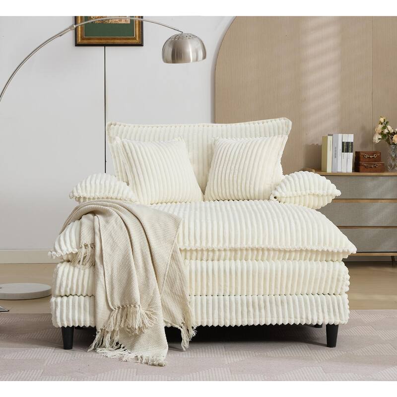 Oversized Corduroy Chaise Lounge Chair, Adjustable 4-Gear Reclining Sleeper Sofa Bed, Living Room Deep Seat Leisure Sofa Chair