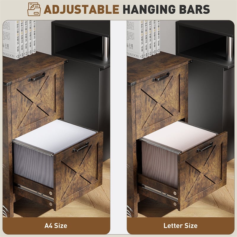 Rustic Brown File Cabinet with 2 Large Drawers and Smooth Slides Stable Design for Home or Office Storage